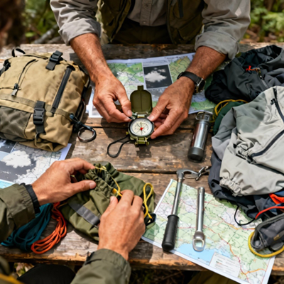 image of a person looking over a map holding a compass.